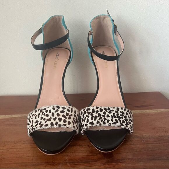 Sole Society Sheila Teal Animal Patterned Ankle Strap Stiletto Heels - Picture 3 of 16